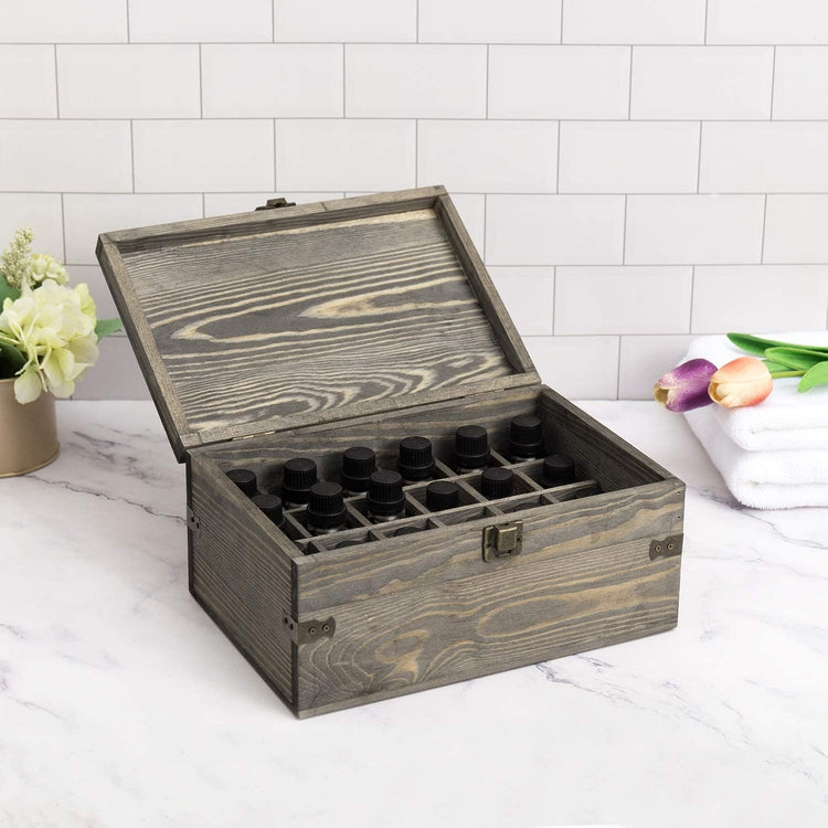 24 Slot Gray Wood Essential Oil Holder Storage Organizer Box with Anti –  MyGift